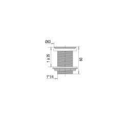 Bonde lavabo-vasque écoulement libre,grille laiton chromé,H. 60,serrage 1 à 35