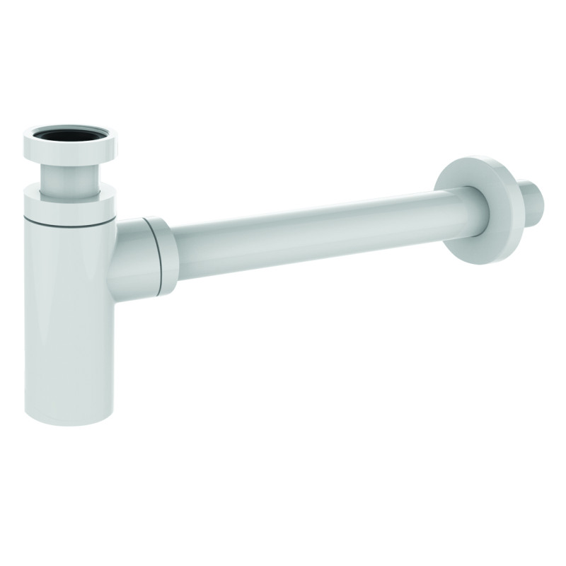 Siphon lavabo laiton blanc mat, réglable 50/120 mm, sortie murale 300 mm