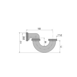 Siphon baignoire tube cuivre, sortie coudée orientable Ø40mm débit : 65 l/mn