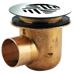 Bonde de douche Ø60mm, laiton, grille Ø85mm, sortie horizontal à souder Ø38/40mm