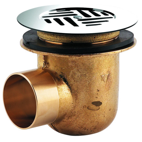 Bonde de douche Ø60mm, laiton, grille Ø85mm, sortie horizontal à souder Ø38/40mm