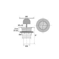 Bonde de douche Ø60mm, laiton, grille Ø85mm, sortie verticale à souder Ø40mm