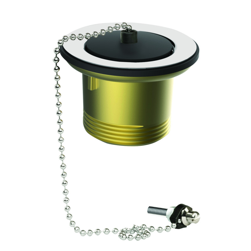 Bonde évier Ø50mm laiton, bouchon noir Ø45mm, cuvette Ø70mm, serrage 0 à 10mm
