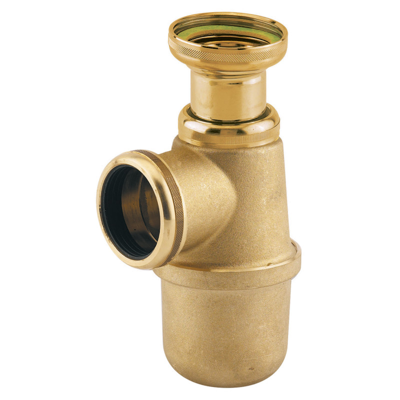 Siphon évier laiton, H. réglable 50 à 100mm, H. sous évier 135 à 185mm
