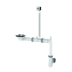 Vidage gain d'espace TBXP évier 1 cuve Ø90 + trop-plein, H. 65mm, corps 100% PCR