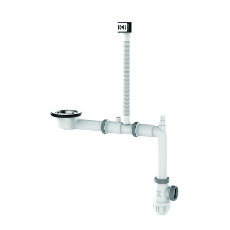 Vidage gain d'espace TBXP évier 1 cuve Ø90 + trop-plein, H. 65mm, corps 100% PCR