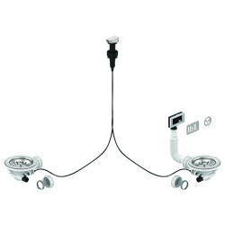 Bonde évier 2 cuves Ø90mm commande à câble, cuvette Ø114mm, serrage 0 à 13mm