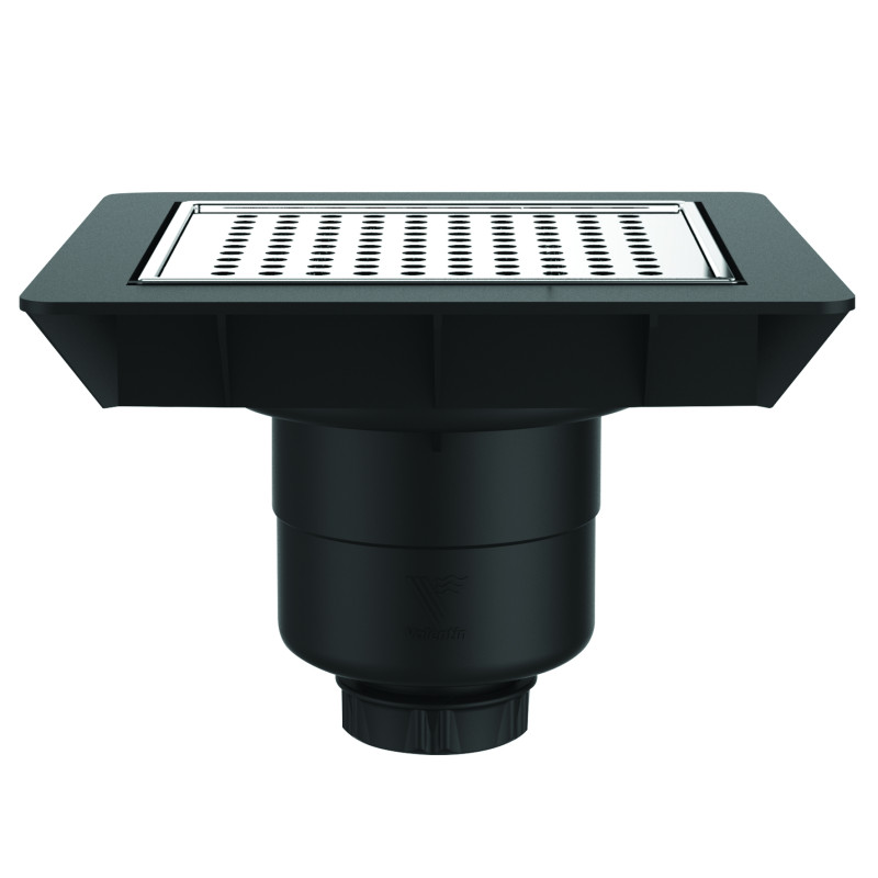 Bonde sol réglable extra-plate,grille inox,sortie verticale Ø40,corps 70% PCR