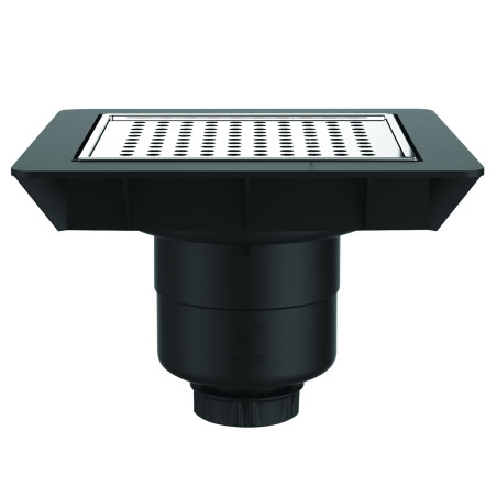 Bonde sol réglable extra-plate,grille inox,sortie verticale Ø40,corps 70% PCR