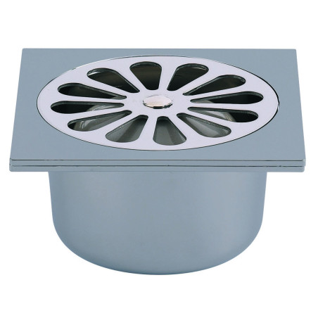 Siphon de sol ABS gris 100x100,grille cloche inox,sortie verticale Ø40 à coller