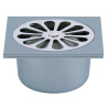 Siphon de sol ABS gris 100x100,grille cloche inox,sortie verticale Ø40 à coller