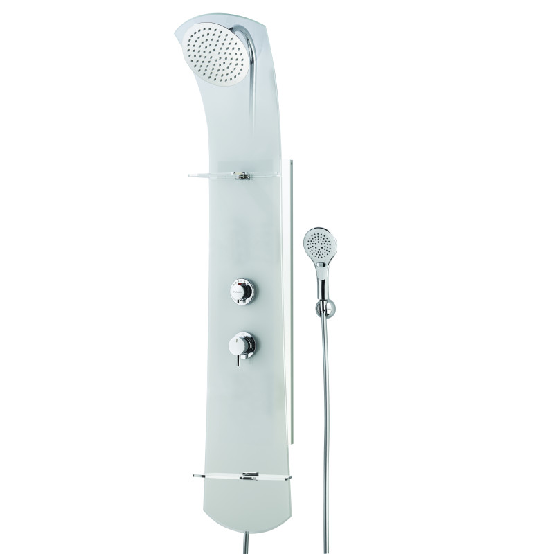 Colonne de douche NAUTILUS verre, rangements, robinetterie thermostatique