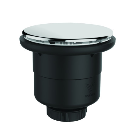 Bonde receveur Ø90, capot serti inox Ø117mm, sortie verticale Ø40,corps 70% PCR