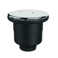 Bonde receveur Ø90,capot métal chromé Ø120mm,sortie verticale Ø40,corps 70% PCR