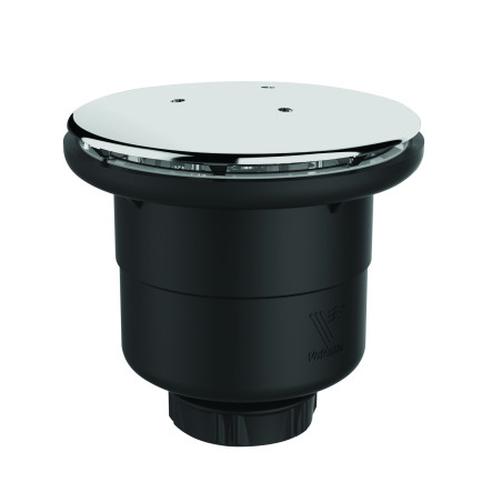 Bonde receveur Ø90,capot métal chromé Ø120mm,sortie verticale Ø40,corps 70% PCR
