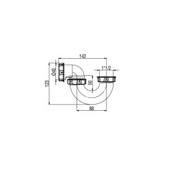 Siphon bain tube, sortie orientable Ø40mm, H. 123mm, corps 100% PCR