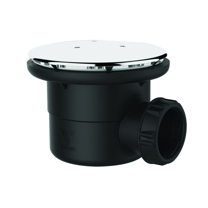 Bonde douche Ø90,capot métal chroméØ120,sortie horizontal Ø40,corps 70% PCR