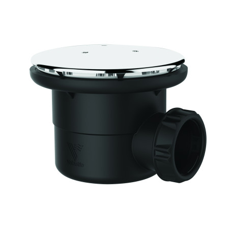 Bonde douche Ø90,capot métal chroméØ120,sortie horizontal Ø40,corps 70% PCR