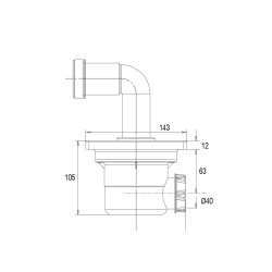 Bonde évolutive PMR à encastrer, H. 105mm,sortie horizontale Ø40, corps 100% PCR