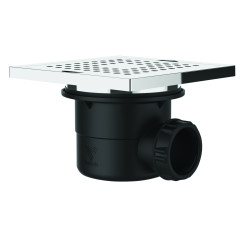 Bonde de sol cadre ABS 150x150, H. 102mm, sortie horizontale Ø40, corps 70% PCR