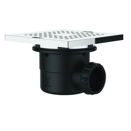 Bonde de sol cadre ABS 150x150, H. 102mm, sortie horizontale Ø40, corps 70% PCR