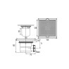 Bonde de sol cadre ABS 150x150, H. 102mm, sortie horizontale Ø40, corps 70% PCR