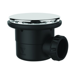 Bonde douche NF Ø90, capot serti inox, sortie horizontale Ø40, corps 70% PCR