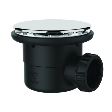 Bonde douche NF Ø90, capot serti inox, sortie horizontale Ø40, corps 70% PCR