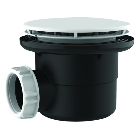 Bonde douche Ø90,capot ABS blanc Ø116 mm, sortie horizontale Ø40, corps 70% PCR