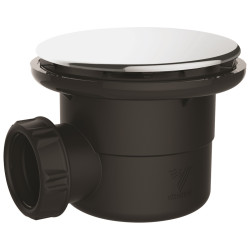 Bonde receveur 90 mm, P. recyclé, capot ABS serti inox, sortie horizontale d.40