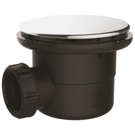 Bonde receveur 90 mm, P. recyclé, capot ABS serti inox, sortie horizontale d.40