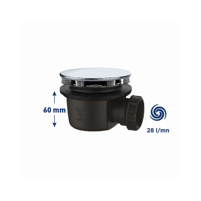 Bonde douche extra-plate NF Ø90, MINIME, P. recyclé, capot inox serti, H. 60mm