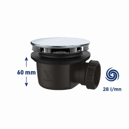 Bonde douche extra-plate NF Ø90, MINIME, P. recyclé, capot inox serti, H. 60mm