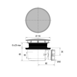 Bonde douche extra-plate NF Ø90, MINIME,capot métal chromé, H. 60,corps 70% PCR