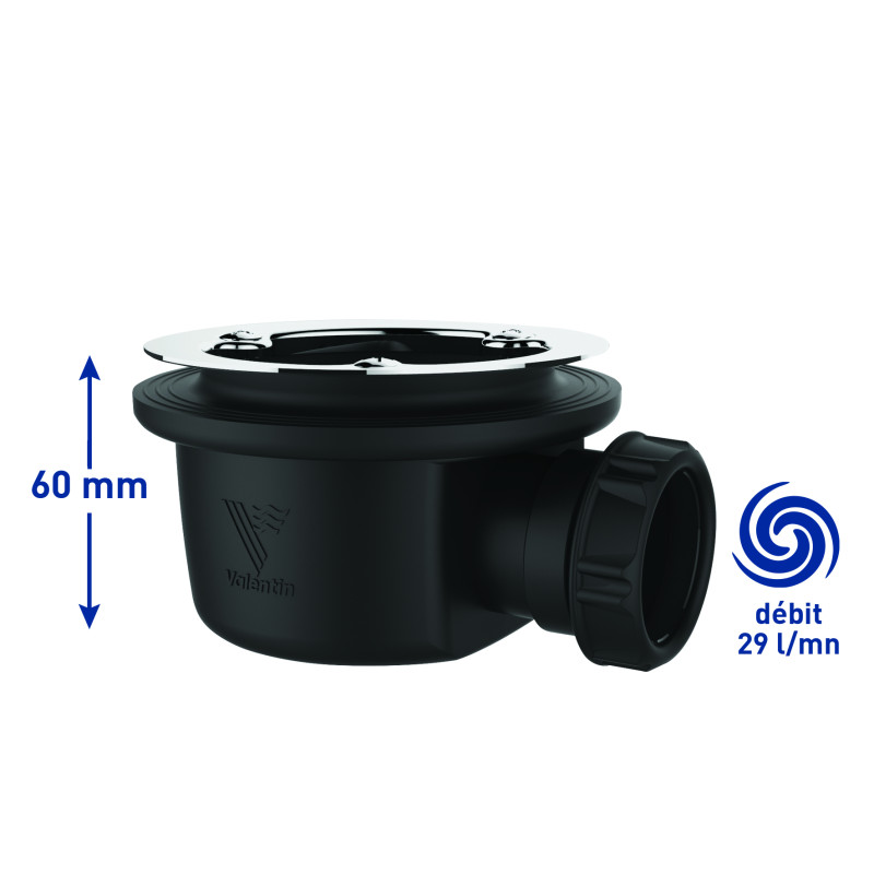 Bonde douche extra-plate Ø90, MINIME,sans capot, H. 60,corps 70% PCR