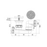 Bonde douche Ø50, grille Ø70, sortie horizontale orientable Ø40, corps 70% PCR