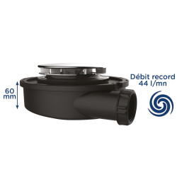 Bonde douche extra-plate NF, FLUSH 44, P. recyclé capot ABS serti inox, H.60mm