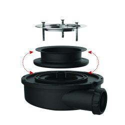 Bonde douche extra-plate NF, FLUSH 44, P. recyclé capot ABS serti inox, H.60mm