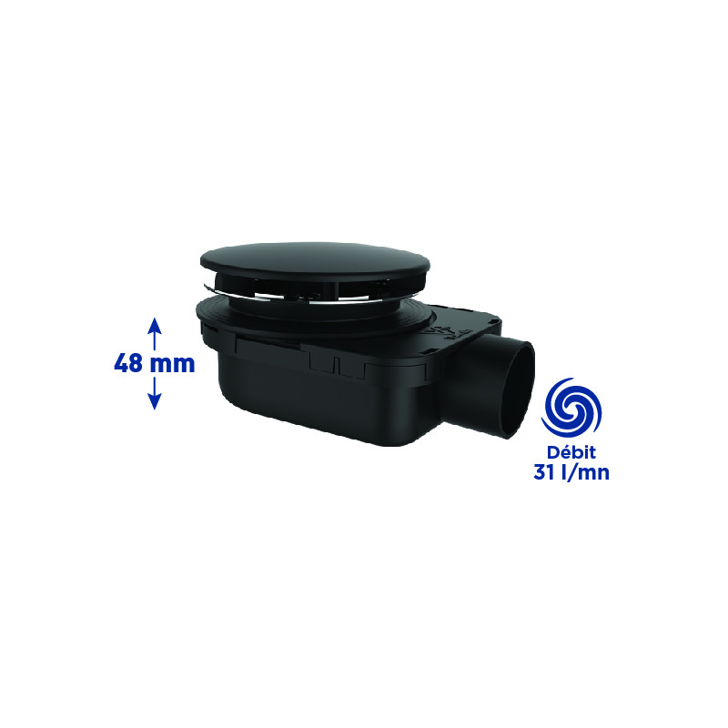 Bonde douche ultra-plate NF Ø90, SMART, capot ABS mat, H.48, corps 70% PCR