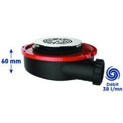 Bonde douche extra-plate Ø90, FLUSH 44,grille inox, H.60mm, corps 70% PCR