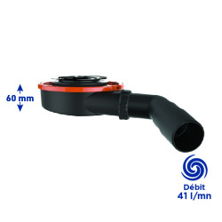 Bonde douche extra-plate Ø90, FLUSH 44, sans capot, H.60mm,débit 41 L/mn,corps P