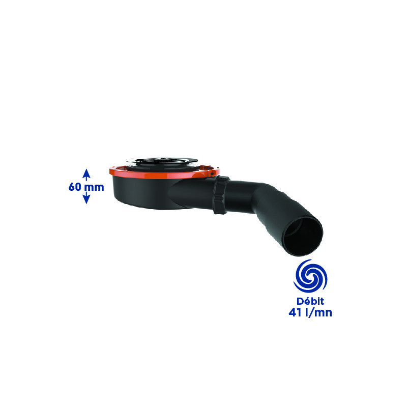 Bonde douche extra-plate Ø90, FLUSH 44, sans capot, H.60mm,débit 41 L/mn,corps P