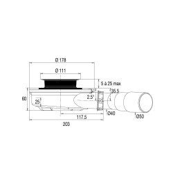 Bonde douche extra-plate Ø90, FLUSH 44, sans capot, H.60mm,débit 41 L/mn,corps P