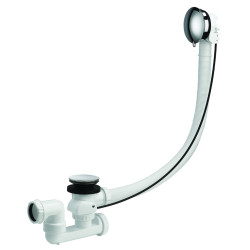 Vidage bain câble 1m,volant ABS chromé,clapet inox,cuvette inox, corps 100% PCR