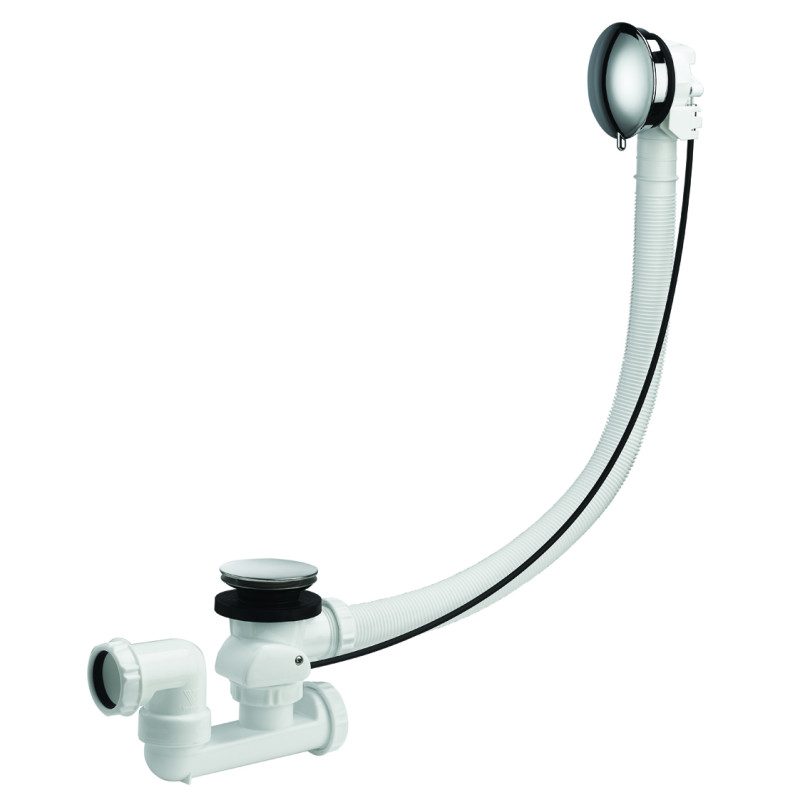 Vidage bain câble 1m,volant ABS chromé,clapet inox,cuvette inox, corps 100% PCR
