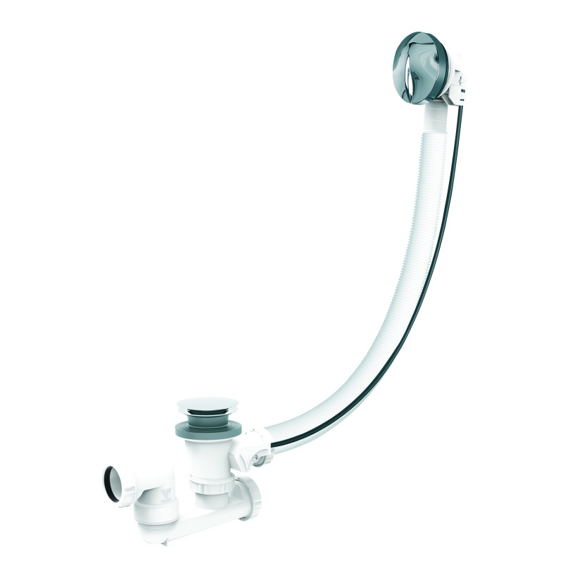 Vidage bain NF câble 650mm, volant chromé, clapet inox,cuvette et corps 100% PCR