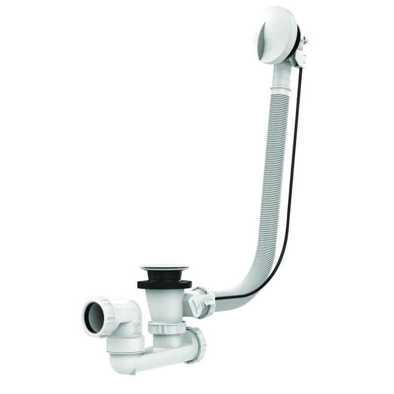 Vidage bain NF câble 650mm, volant /clapet ABS blanc,cuvette et corps 100% PCR
