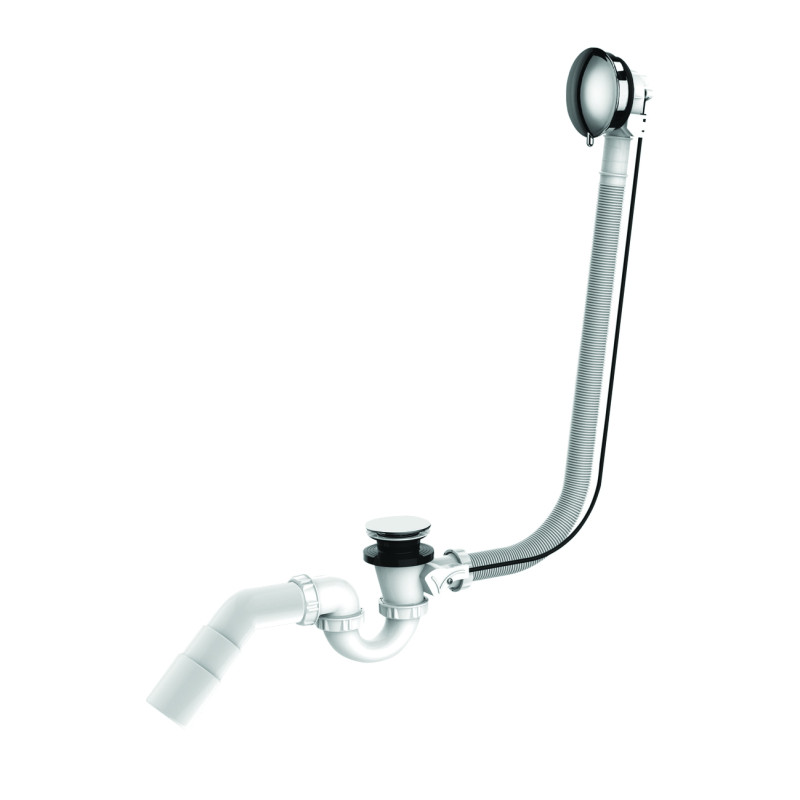 Vidage bain,câble 650,volant ABS chromé,clapet inox,sortie coudée,corps 100% PCR