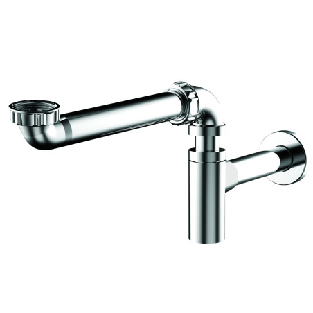 Tubulure gain d'espace lavabo métallisée, siphon design ABS chromé,sortie murale