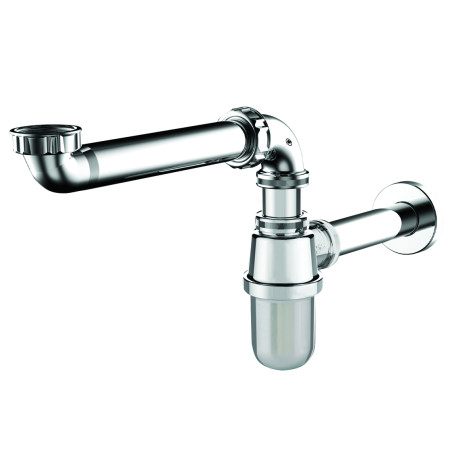 Tubulure gain d'espace lavabo métallisée, siphon ABS chromé, sortie murale Ø32mm